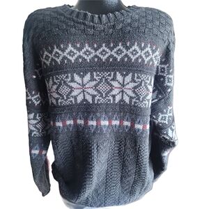 Bill Blass Vintage 90's Dark Gray Fair Isle Patterned Cottagecore Sweater L